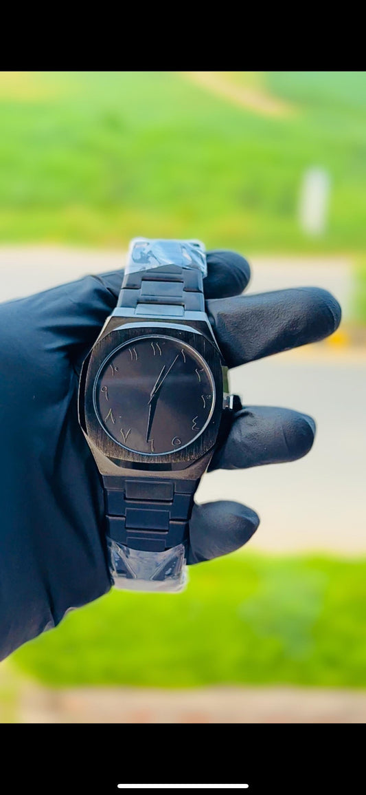 Black Arabic Steel Watch – Premium Stainless Steel Edition